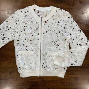 Emaline Petite White Lace Crochet Full Zip Jacket Size XS PXS